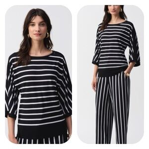 Joseph Ribkoff Black/White Striped 3/4 Sleeve Top
